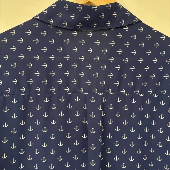 Express Portofino Blue Button Down Shirt Semi Sheer Nautical Anchor Size Large - Picture 7 of 10